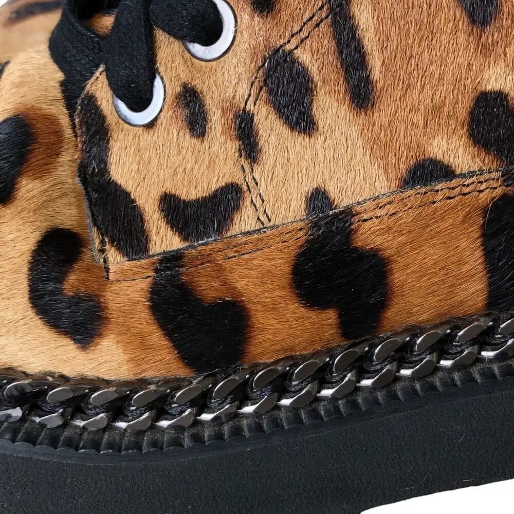 Vince Camuto Mindinta Cowhair and Leather Leopard Print Combat Ankle Boots 5.5‎
